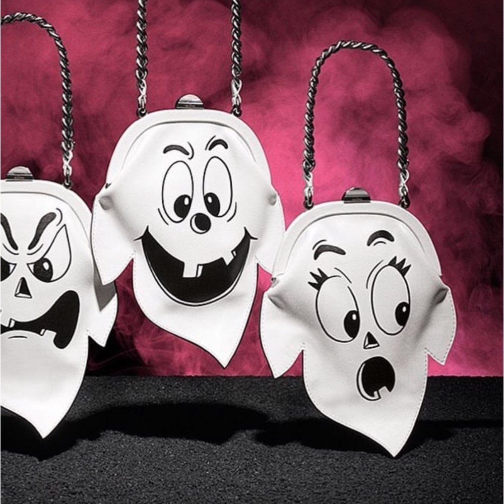2020 Moschino Couture White Leather GHOST Pumpkin Face BAG clutch Halloween - Picture 2 of 3